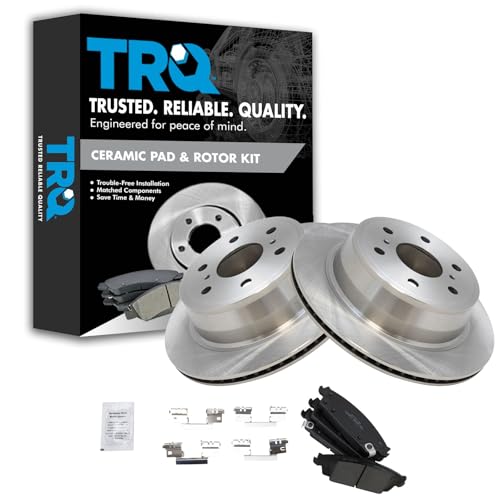 Image of TRQ Rear Brake Kit | For Cadillac Escalade GMC Sierra 1500 Yukon Chevy Silverado 1500 Suburban Tahoe Disc Brake Rotors Ceramic Pads