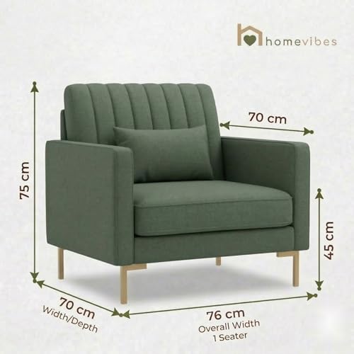 Image of 1 Seater Velum Fabric Sofa Set for Living Room, Modern Design with High Density Foam, Solid Wood Frame, Ergonomic Comfortable Seating for Home & Office (Frosty Green, 1 Seater) | Soft foam comfort
