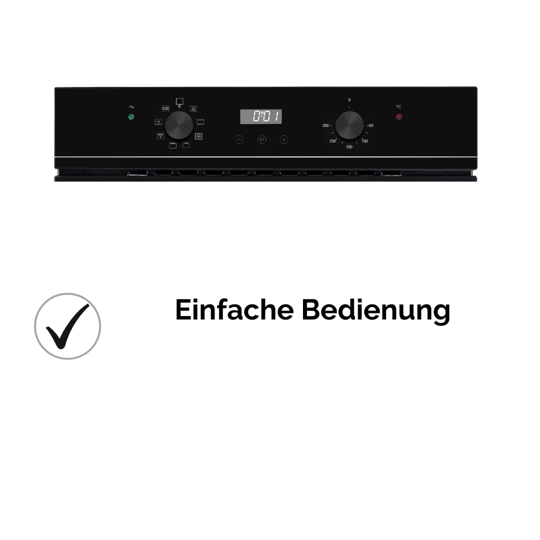 Wolkenstein Einbaubackofen WMO 80 | XL-Garraum 62 Liter | 8 Backofenfunktionen | Eco-Funktion | Grill- & Umluft-Funktion | Inklusive Fettpfanne & Grillrost | Energieeffizenzklasse A