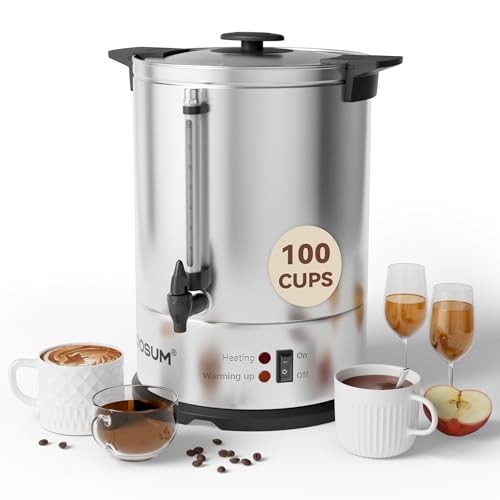 Image of MOOSUM 100-Cup Commercial Coffee Maker Hot Water Urn, 4 Gallon Large Capacity Hot Drink Dispenser, 1500W Quick Brew for Catering Events, Stainless Steel