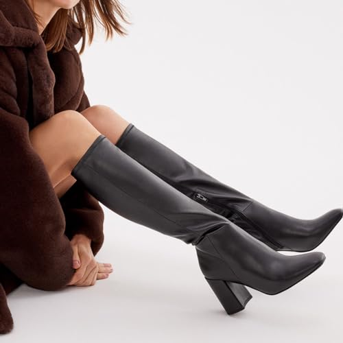 Women's Knee High Boots Faux Leather Square To Tall Boots Fashion Chunky Block Heel Long Boots with Side Zip3
