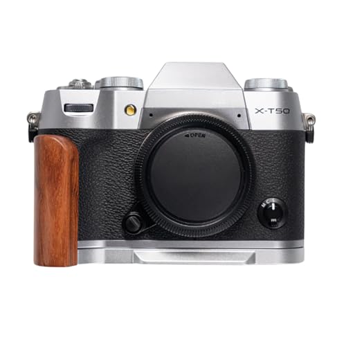 Fujifilm 富士 X-T50 XT50 専用 カメラウッドグリップ 高級檀木材 木製ハンドル メタルベース L型グリップ ハンドメイド カメラケージ 電池交換可能 軽量設計 (ブラウン+ホワイト)