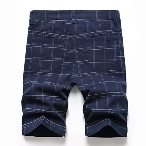 Men's Summer Slim Fit Stretch 9" Inseam Casual Comfort Khaki Plaid Chino Shorts,Navy,36 #TOP1