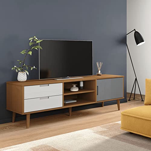 Camerina MOLDE - Mueble de TV marrón 158 x 40 x 49 cm, madera maciza de pino, mueble de TV, mueble de TV, soportes de TV y centros multimedia, muebles de sala de estar (SPU:350534)