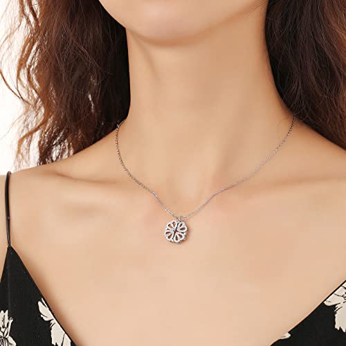 2 in 1 Four Leaf Clover Charm Lucky Necklace Heart Crystal Pendant Necklace Gold Link Valentine's Day Jewelry Gift for Women - Image 4