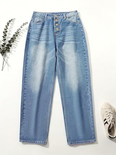 Women's High Waisted Straight Leg Jeans Loose Fit Button Fly Denim Pants Vintage Light Wash High Rise Casual Jean2