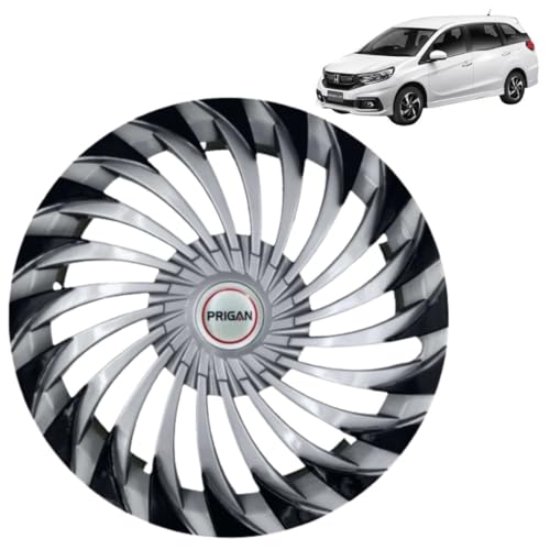 Image of PRIGAN Wheel Cover for MOBILIO 15 Inch Silver Black Wheel Cap (Available in 15 Inch) (Set of 4 Pcs) (Press Fitting) Model- Swing DC-15