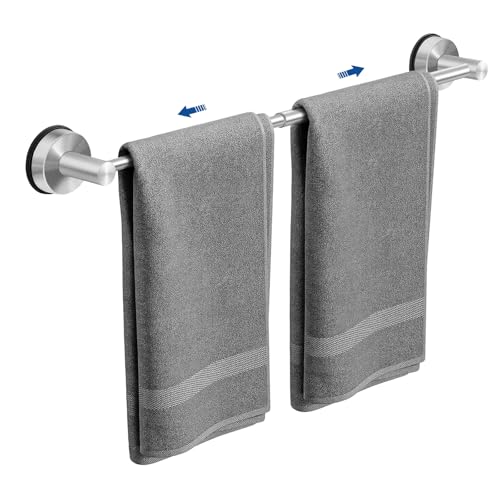 Adjustable Suction Cup Towel Bar for Bathroom Wall 14.624 Inches Brushed Nickel Towel Bar Stainless Steel Bath Towel Holder Towel Racks for Bathroom Shower (Brushed Nickel)
