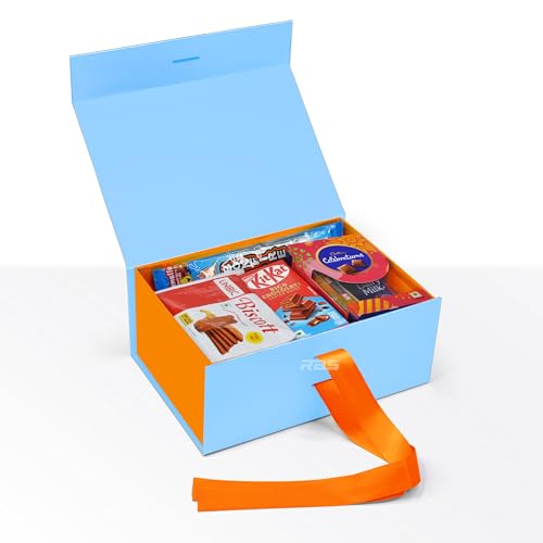 Image of RBS - Gift Box for Packing (23 x 16 x 10cm) Folding Gift Boxes (1 Pack) Rectangular Gift Box Empty Multipurpose Gift Hamper Box Empty Holds Upto (5 kg) Hamper Box with Ribbon (Amber Sky)