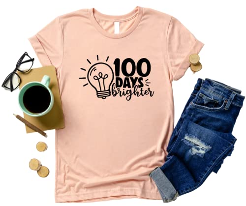 100 Days Brighter, 100 Days Of School Shirt For Teacher, Cute 100th Day of School Teacher T-shirt, Funny 100th Day Shirt Teacher Gifts.