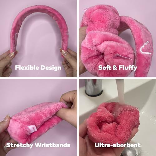 Image of Drip Eraser by The Original Makeup Eraser, Absorbent Headband and Wristbands Collect Water During Face Washing, 3 Piece Spa Set, One Size Fits Most, Original Pink