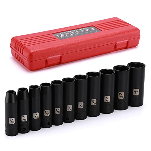 Image of EMENTOL 11PCS 1 /2 inch Drive Deep Impact Socket Set, 6-Point, CR-V, 11 Pieces 1 /2-Inch SAE Sockets, 3 /8 Inch - 1 Inch
