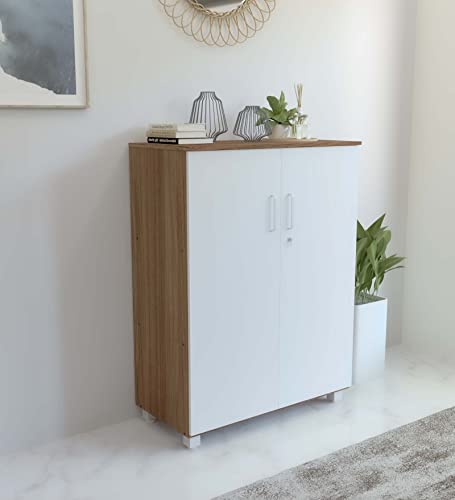 Image of NEUDOT Ronald Alto 2 Door Multipurpose Cabinet | Engineered Wood | Bookshelf | Organiser | Cupboard | Almari |Wardrobe for Home | Kitchen | Office | Living Room | 12 Month Warranty | Leon Teak Finish