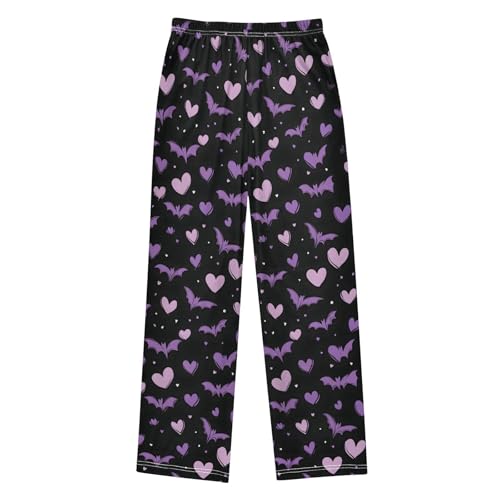 Halloween Pajama Pants Purple Hearts Bats Long Sleep Pants Lounge Bottoms2