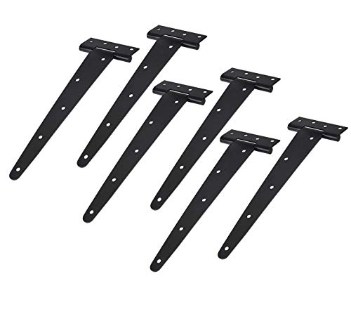 TamBee T-Strap Shed Hinge Gate Strap Heavy Duty Hinge Door Barn Gates Hinges Black Wrought Hardware Iron Rustproof (6, 12inch)