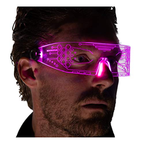 Neon Nightlife LED Light Up Glasses, Pink | Cyberpunk Goggles, Rezz Visor Robocop Futuristic Electronic Lights