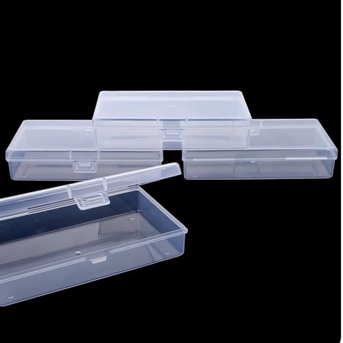 Image of 5.3X3.1 Inch 4 Pack Mini Plastic Storage Containers Box with Lid, Rectangle Clear Storage Boxes Clear Rectangle Box Organizer for Collecting Small Items Beads Jewelry Game Pieces Business Cards