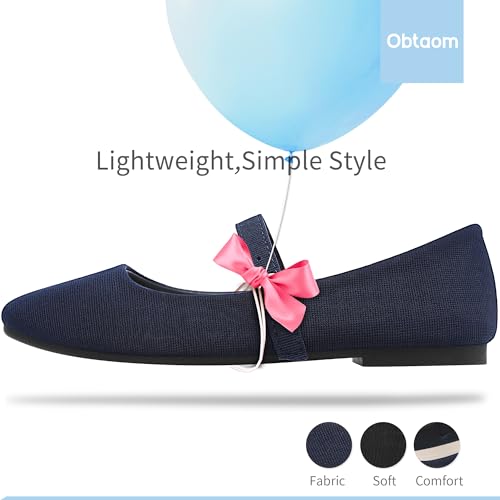 Image of Obtaom Mary Jane Flat Shoes Round Toe Ballet Flats for Women Dressy Fabric Business Flats Comfortable Classic Strap Flats for Office