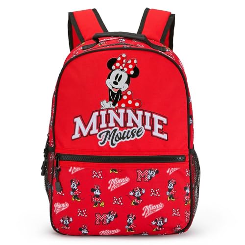 DISNEY STORE Official Minnie Mouse Collegiate Backpack - Kids Backpack with Embroidered Accents, Adjustable Straps, Zip Compartments & Mesh Pockets, Screen Art Featuring Minnie Mouse