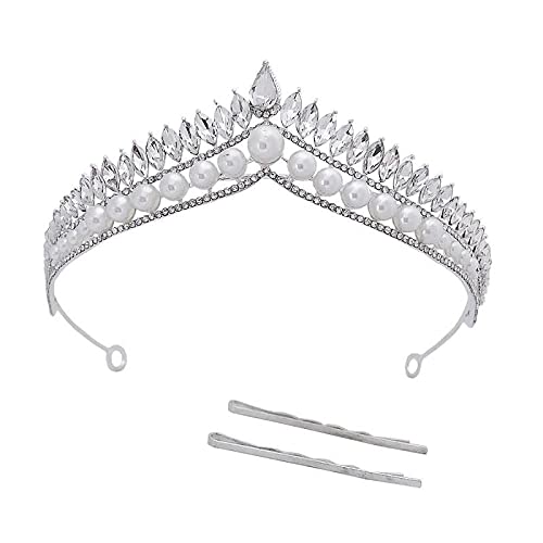 Corona de pedrería y perlas finas para peinados de novia