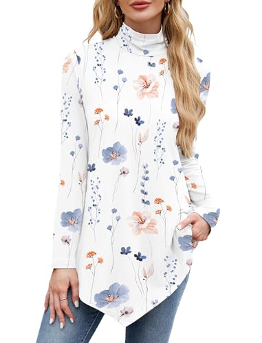 Image of JUSTFASHIONNOW Turtle Neck Shirts for Women Long Sleeve Fall Tunic Tops