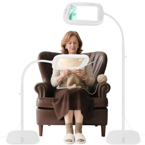 NZQXJXZ 10X Lampe Loupe sur Pied, 2 en 1 Lampe Loupe, 60 LED avec 5 Températures de Couleur et 4 Niveaux de Luminosité Réglables, Loupe Lumineuse pour Le...