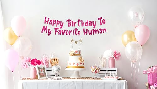 Image of Pre-Strung Happy Birthday To My Favorite Human - Funny Birthday Pink Glitter Banner - Funny Birthday Decorations for Men and Women - Party Supplies and Gifts