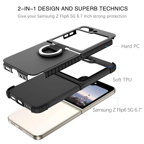 Image of BENTOBEN for Samsung Galaxy Z Flip 6 5G Case with Ring, Heavy Duty 2 in 1 Full Body Rugged Galaxy Z Flip6 Case Girls Women Boy Men Shockproof Protection Cover for Samsung Z Flip 6 6.7 inch,Black