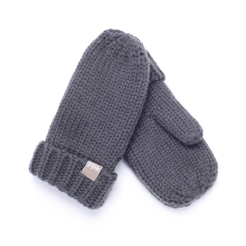 Kids Solid Fold-Up Edge Knit Mittens (warm fleece -lined)- Brown - Boys 1-12 Y