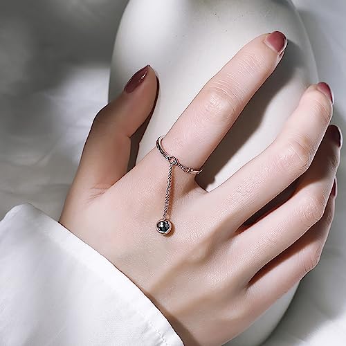 Dangle Ball Sterling Silver Ring for Women Threader Tassel Chain Dangling Statement Rings Adjustable Finger Band Eternity Promise Rings2