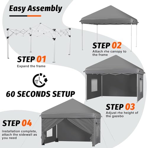 Gazebo with Sides 3m x 3m, Pop Up Gazebo 420D Waterproof, Adjustable Height Garden Gazebos,50+UV Protection Event Shelter for Garden, Outdoor, Patio,Party,Commercial Market Stall,Camping - Image 7