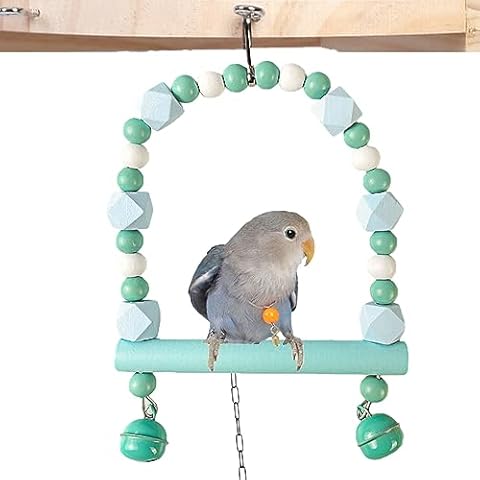 Fidosfav Colorful Bird Swing Toys with Bells Wooden Bird Swings Budgie Pet Swing Toys Safe and Sturdy Rocking Toys Suitable for Bird Parakeet Cockatiel Budgie Finch Conure Cover