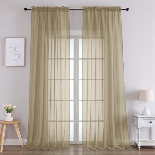 Image of Chyhomenyc Taupe Sheer Curtains 96 Inches Long 2 Panels, Light Filtering Taupe Curtains for Living Room, Soft Gentle Voile Rod Pocket Bedroom Window Drapes, 59Wx96L Inch, 2PCS