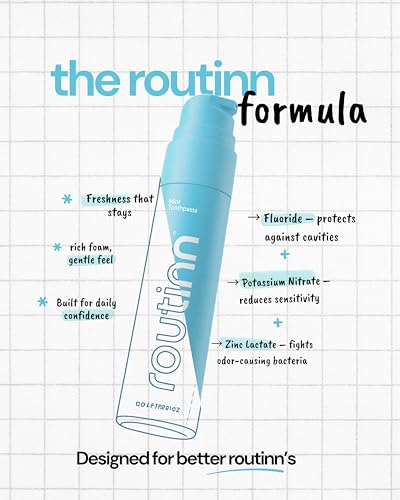 Image of Routinn Toothpaste Duo Pack Gel with Fluoride & Zinc | Smooth Mint & Peach Iced Flavors | Sensitivity Support, Enamel Care & Fresh Breath | Airless Pump Dispenser | Unisex Oral Care Combo