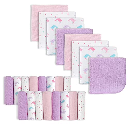 Image of softan Baby Washcloths, 24Pack Baby Wash Cloths Extra Soft & Ultra Absorbent, Baby Towels and Washcloths Face Towel Unisex for Boys Girls Body, Washclothes Gentle on Sensitive Skin, 9x9 Pink Whale