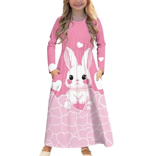 Girls Maxi Dress with Pockets A-Line Swing Casual Dresses for Girls Long Sleeve Dress for Kids 5-14 Years Gifts