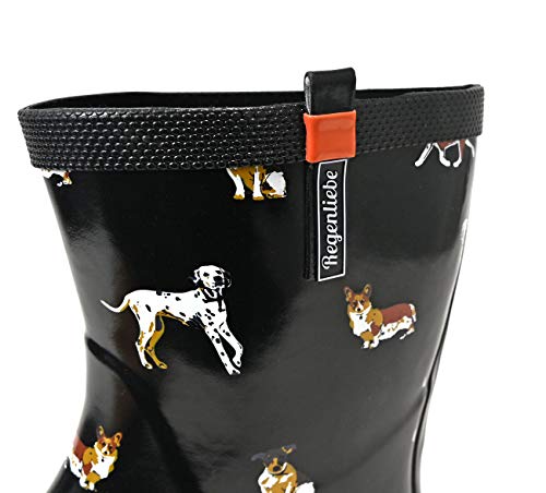 Regenliebe Damen Gummistiefel Waldi High Langschaft Regenstiefel Hunde Motiv, Farbe:schwarz, Größe:42 EU
