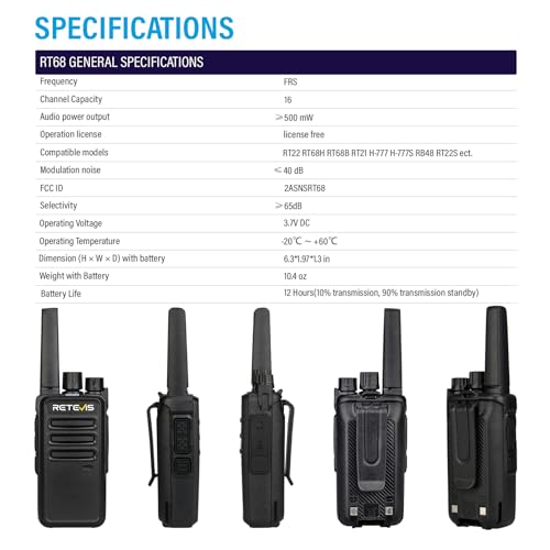 image for Retevis RT68 Two-Way Radios Long Range, Walkie Talkies for Adults, 2 W