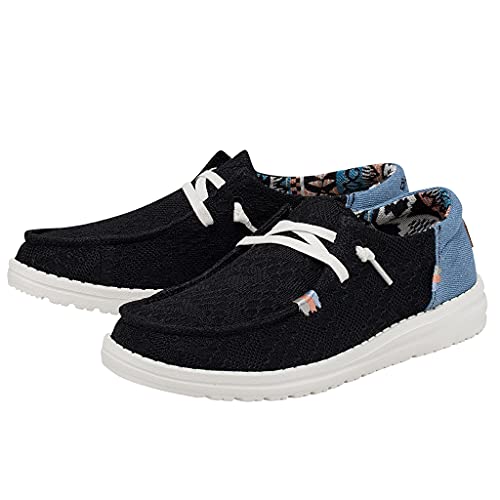 Image of HEYDUDE Women's Wendy Boho Black Size 4 | Women's Shoes | Women's Lace Up Loafers | Comfortable & Light-Weight