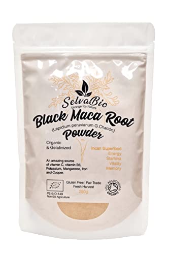 SelvaBio Organic Gelatinized Black Maca Root Powder, 250g