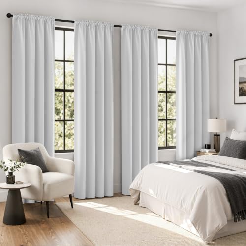Image of MIULEE Greyish White Room Darkening Curtains for Bedroom 84 inch Long 4 Panels