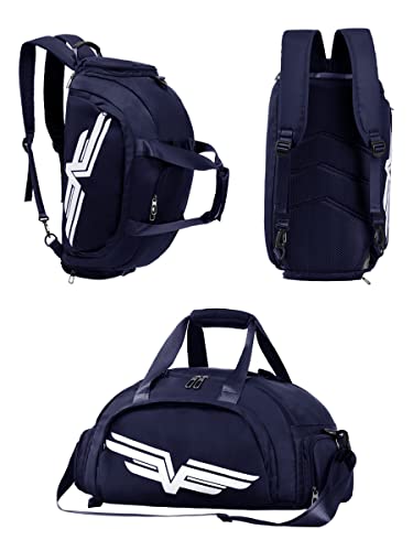 FIORETTO Sports Gym Bag with Wet Pocket & Shoe Compartment, Water Repellent Weekend Hospital Overnight Bag for Women, Sports Holdall Backpack (Navy+White)