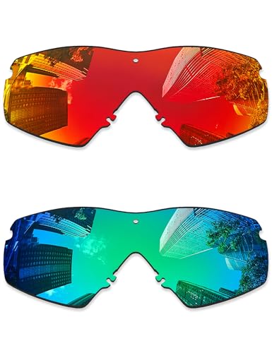 Combine8 2 Pairs Ploarized Replacement Lenses for Oakley Si Ballistic M Frame 2.0/Si M Frame 2.0 OO9047 Sunglass - Fire Red + Green