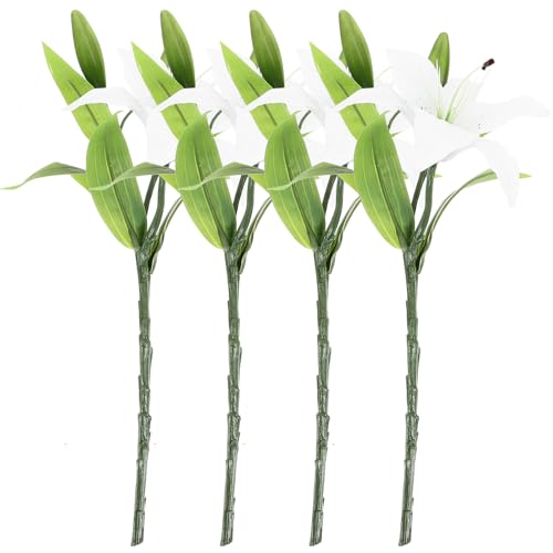 CORHAD Bouquet di Gigli Finti 4 Pezzi Composizione Floreale per Addobbi Casa Ufficio e Feste Gigli Artificiali Resistenti Tutto l'Anno
