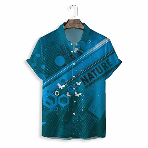 Chemise hawaïenne pour hommes à manches courtes et motif papillon bleu