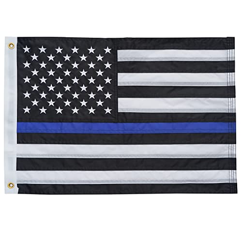 Thin Blue Line Boat Flag 16x24 inch Yacht Boat Ensign American Police Flags Nautical Embroidered 50 Stars Sewn Stripes with 2 Brass Grommets