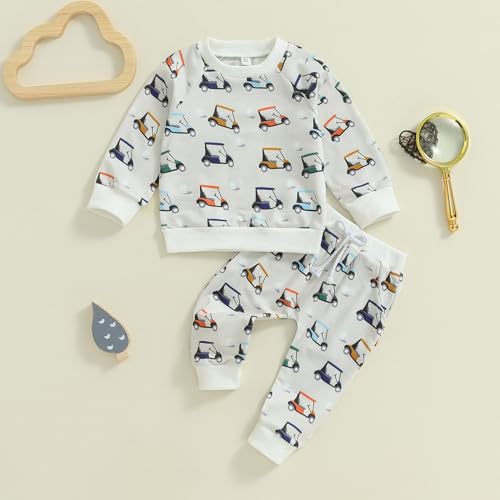 Toddler Baby Boy Golf Outfit Golf Cart Print Sweatshirt Top Jogger Pants Set 2Pcs Boys Fall Winter Clothes2