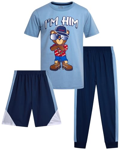 Image of Pro Athlete Boys Pants Set - 3 Piece Active Short Sleeve Graphic Tees Athletic Shorts and Jogger Sweatpants for Boys