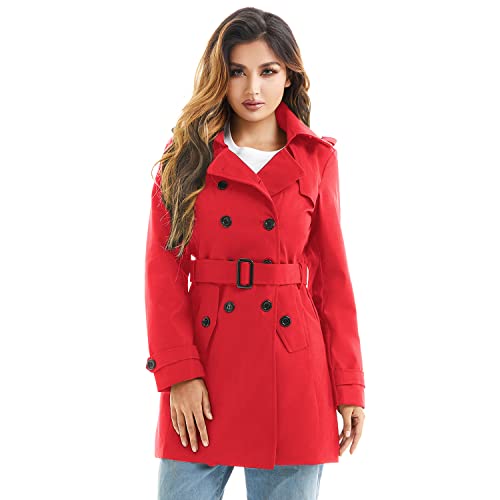 Women's Waterproof Trench Coat Double-Breasted Classic Lapel Petite Overcoat Belted Slim Outerwear Coat - Image 4
