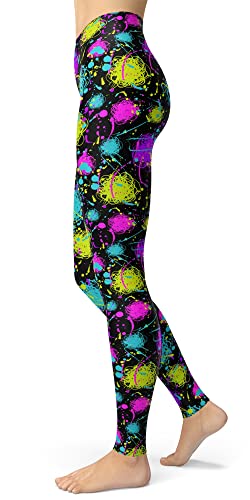 Image of sissycos Women's 80s Leggings Neon Artistic Splash Printed Buttery Soft Stretchy Pants